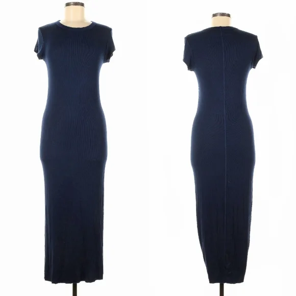 Enza Costa INTERMIX Ribbed Navy Bodycon T-shirt Dress S/M - Picture 4 of 10
